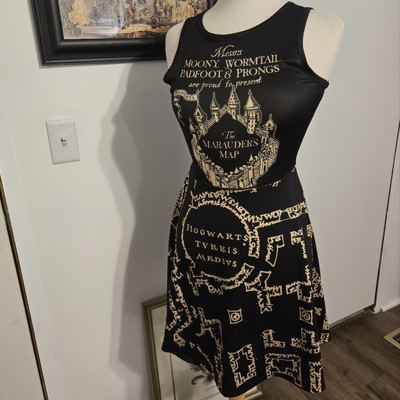 Warner Bros. Dresses & Skirts - Warner Bros. Black and Gold Hogwarts Map Mini Dress